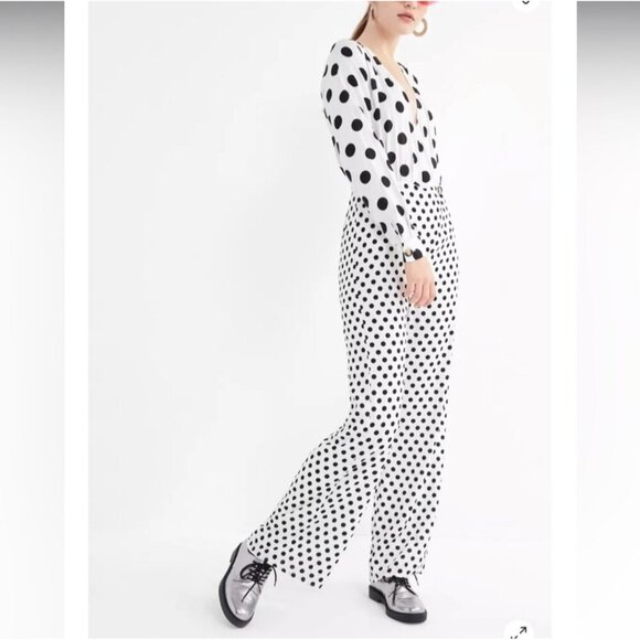 Urban Outfitters UO Mixed Polka Dot Surplice Wide Leg Jumpsuit Size XS - Picture 13 of 13